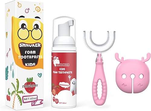Juego de pasta de dientes de espuma en forma de U, cepillo de dientes de silicona para niños, limpieza bucal de 360 para niños pequeños, cepillo de