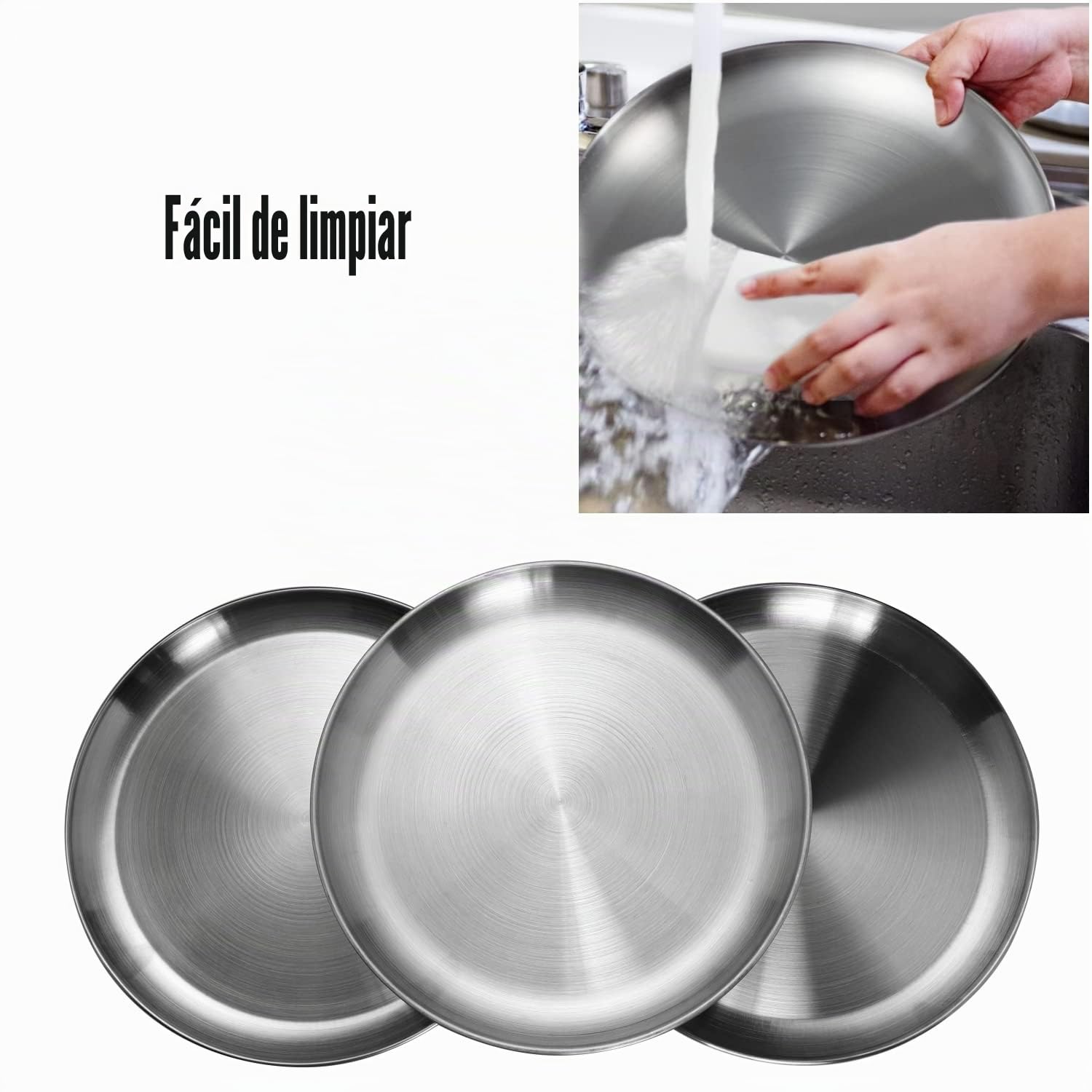 Platos de acero inoxidable inox 304 metal de acero ligero Unbreakable cena platos Juego de platos sin toxinas apto para lavavajillas seguro y saludable (23 cm 10 Piezas)