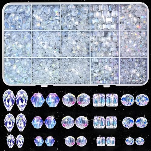1000 perlas de cristal para enhebrar, perlas de cristal facetadas de 4/6/8 mm, con caja de almacenamiento, para manualidades, bisutería, collares, pulseras, pendientes