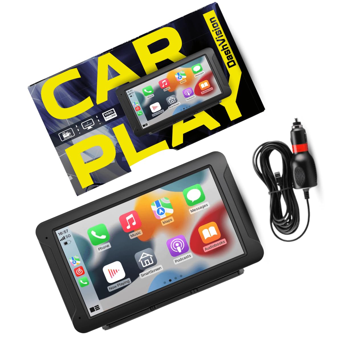 Smart Car Play Pro | 7-Inch Display, Apple Car Play & Android Auto | Screen Mirror, 1920x1080 Resolution | FM Transmission & AUX Audio