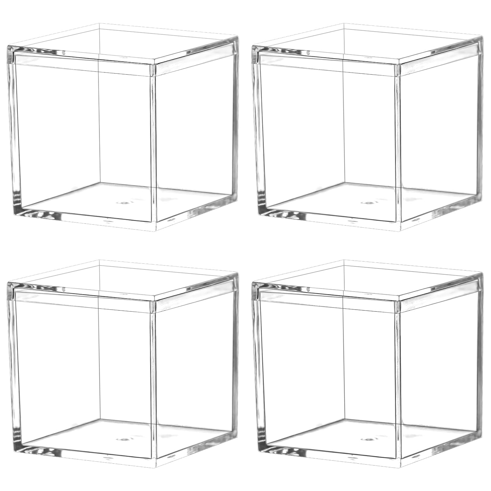 Small Acrylic Box, 1.77x1.77x1.77 Inch Clear Acrylic Box with Lid 4 Pack Mini Plastic Square Cube Containers Boxes Storage Box for Candy Pill and Tiny Jewelry