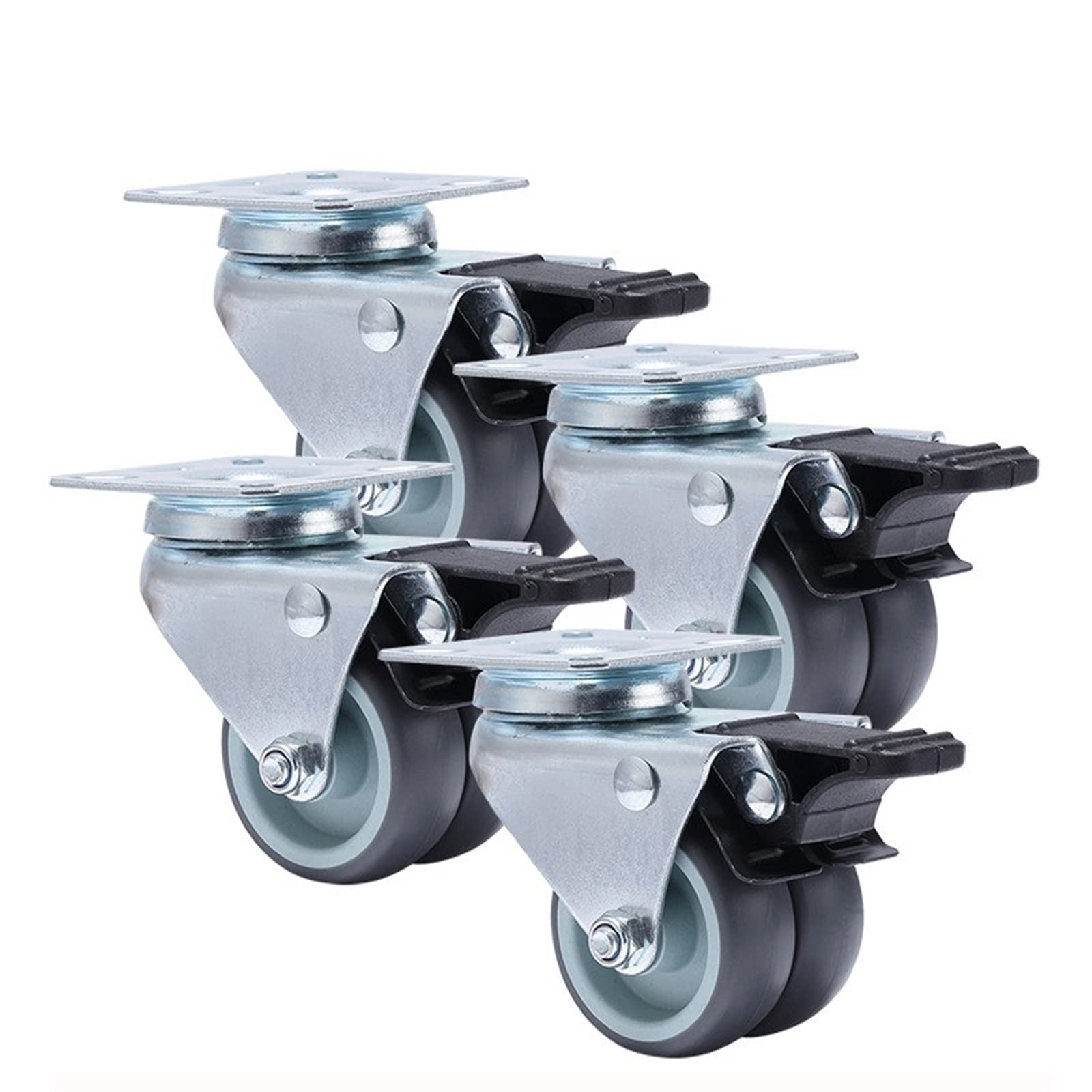 4 kółka Casters 2 cale Heavy Duty Swivel miękka gumowa hulajnoga z hamulcem (4 szt. bez hamulca)