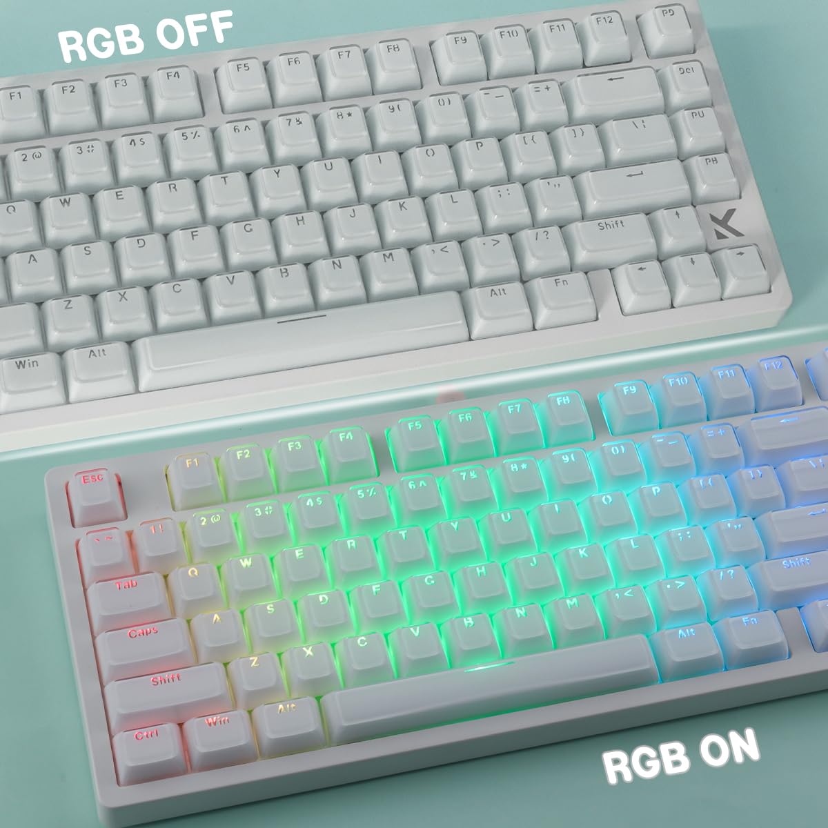 Sunzit Crystal Jelly Weiß Keycaps, MDA Profil Jade Keycaps, 130 Tasten leuchten durch Individuelle Tastenkappen – Tastatur Keycap Set für 60%, 65%, 75%, 100% Cherry MX Tastatur, mechanisch