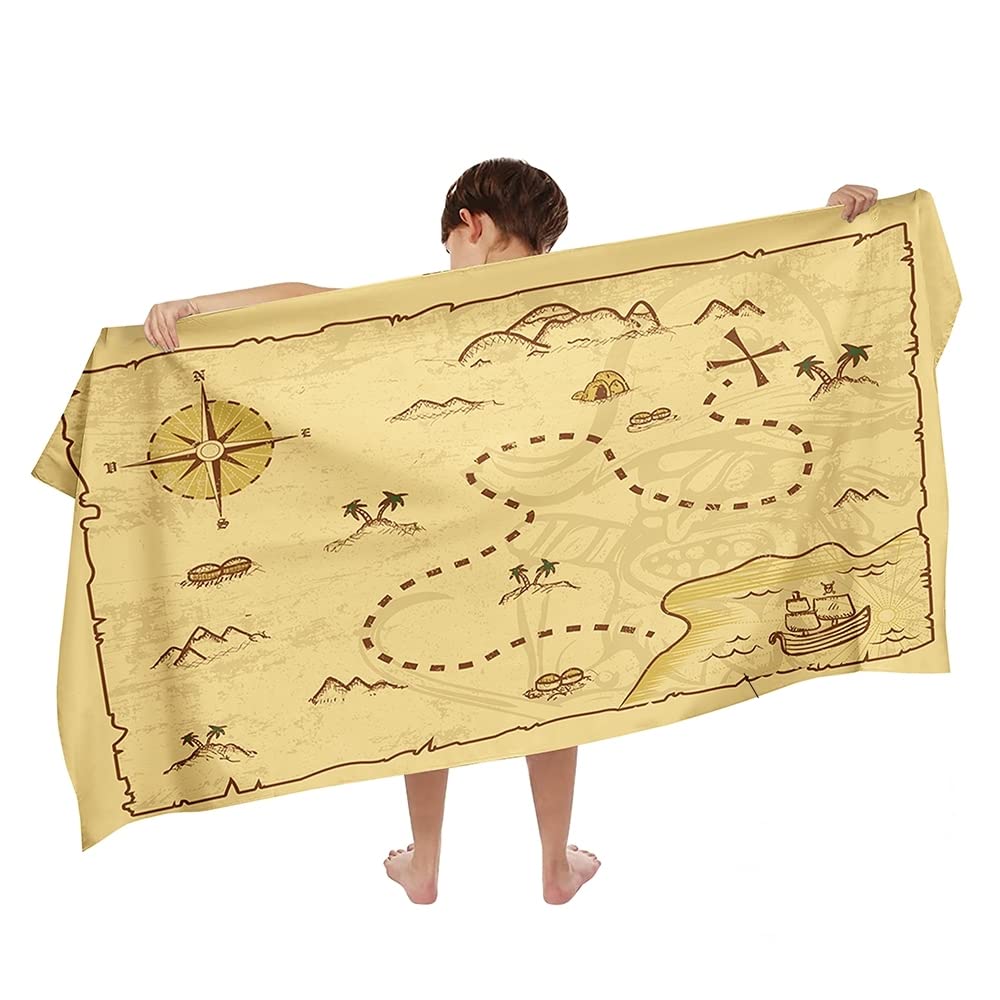 Ulticool Mikrofaser Kinder Handtuch 140 x 70 cm - Schatzkarte Pirat Dinosaurier - Leicht Reisehandtuch Schnelltrocknend Badetuch Strandhandtuch Microfaser Microfiber - Reise Strand Kind Junge