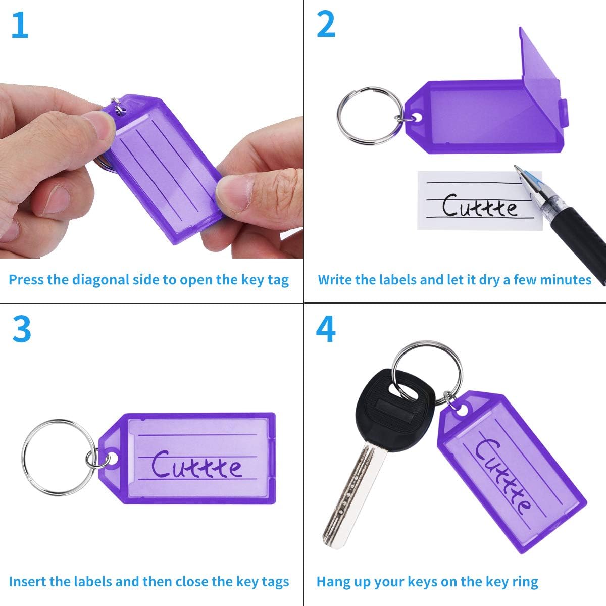Cuttte 16 Pack Plastic Key Tags with Ring and Label Window 8 Colors image 3
