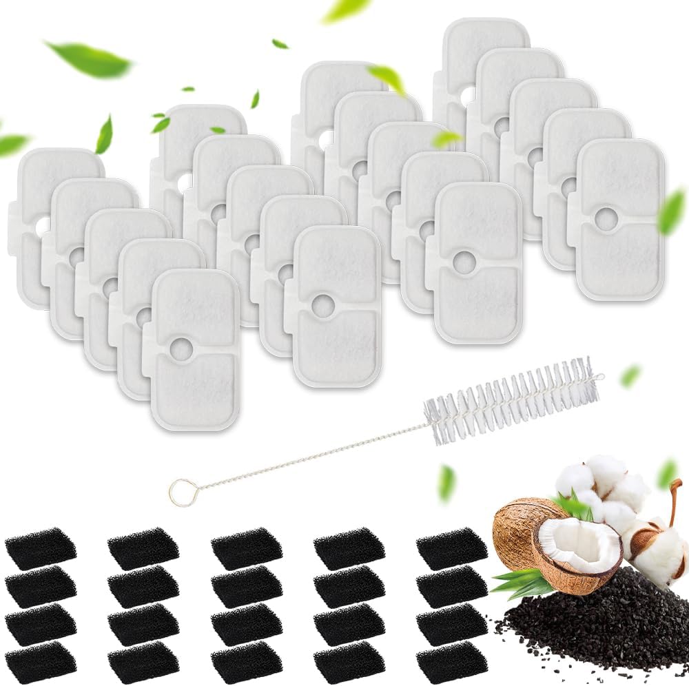 40 Pcs Cat Water Fountain Filters Replacement, Compatible With PETLIBRO® PLWF005/PLWF115 2.5L/84oz, PLWF105, 9 Months Set Replacement Filters Pre-Filter Sponges for Ultra Quiet Pet Water Fountain
