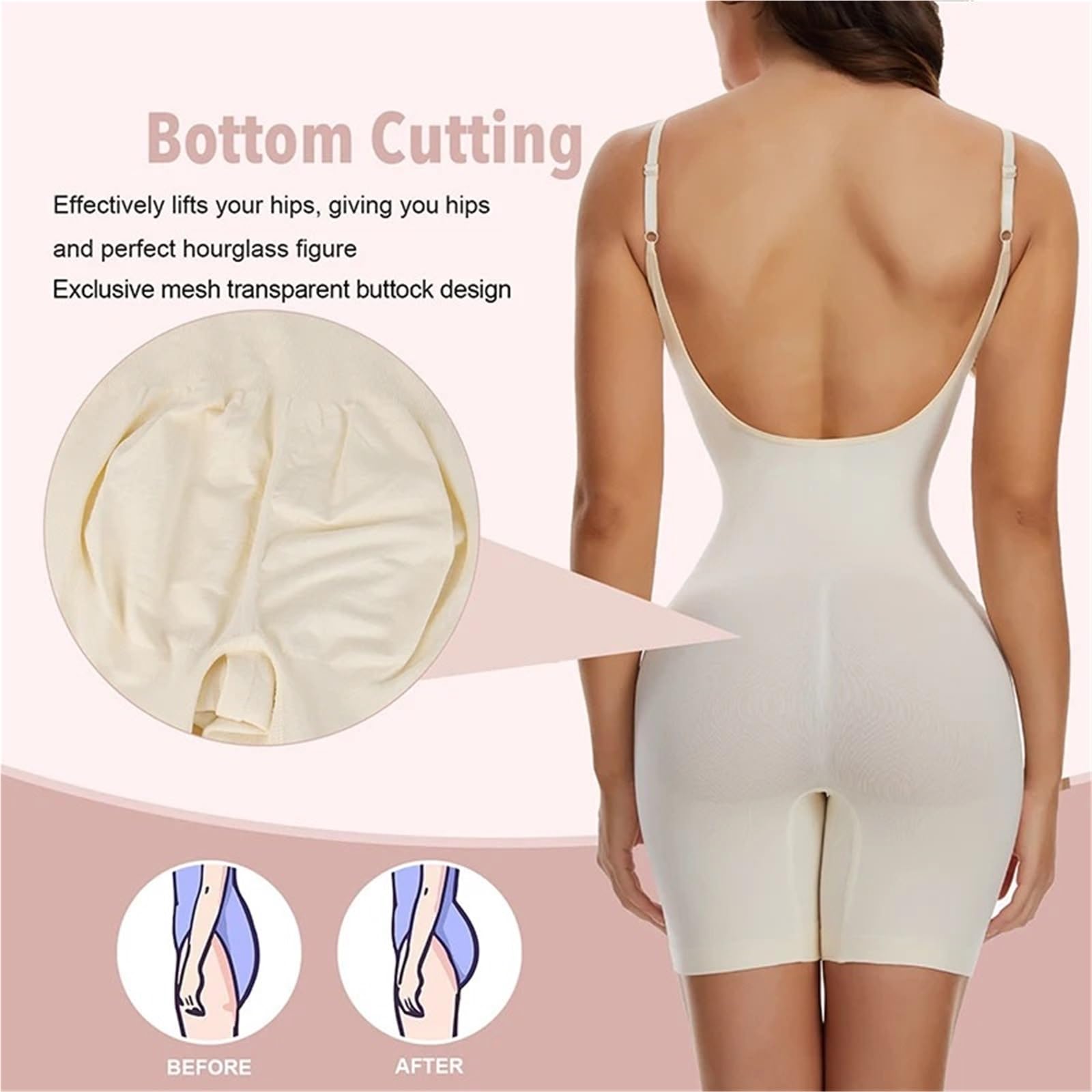 Body Shapewear femmes maille bout à cuisse plus mince corps lisse Shaper dos nu minceur ventre plat Corset Pour sculpter la silhouette(2pcs Beige,M)