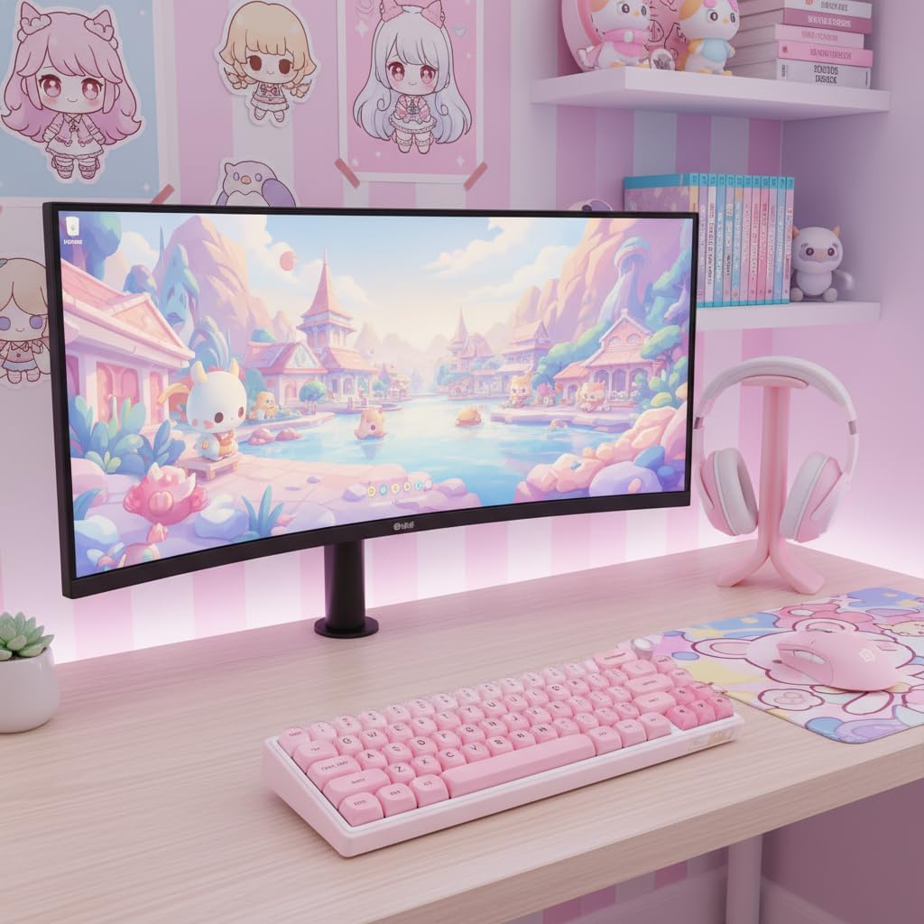 Hyekit PBT Keycaps MOA Profile Liquid Foundation Cute Keycaps 132 Keys Semi-Translucent Matte Crystalsi Keycap Set for Cherry MX Magnetic Switches Mechanical Keyboard (Pink)