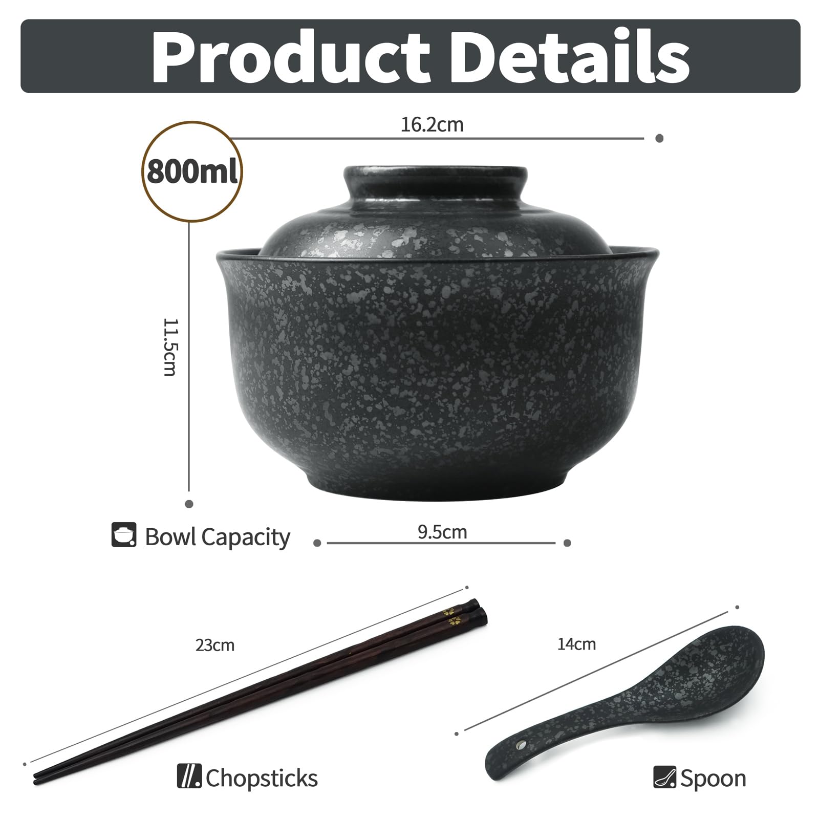 HLWDXno1 Ceramic Ramen Bowl, Japanese Style Retro Ramen Bowls Set 800ml Noodle Bowl with Chopsticks and Spoons - Image 2