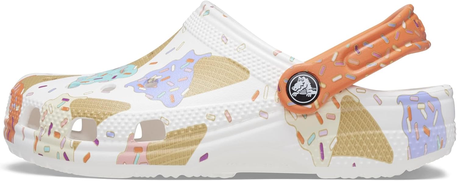 Crocs Unisex-Child Classic Seasonal Print Clogs, White/Multi, 4 Toddler