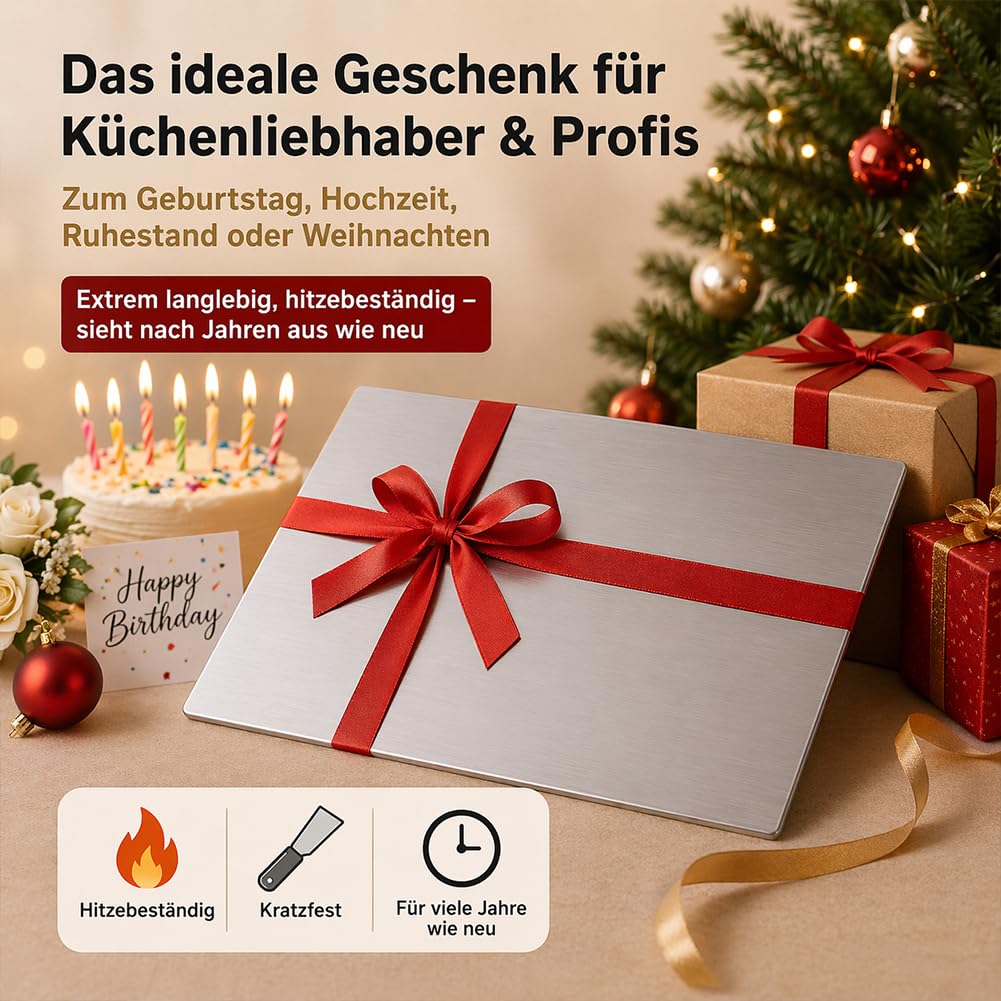 Edelstahl Schneidebrett mit Kante, Arbeitsplatte Knetbrett Edelstahl, Spülmaschinenfestes Knetbrett, Doppelseitig füR Kneten Fleisch GemüSe Brot Fisch & KäSe (40 * 50CM)