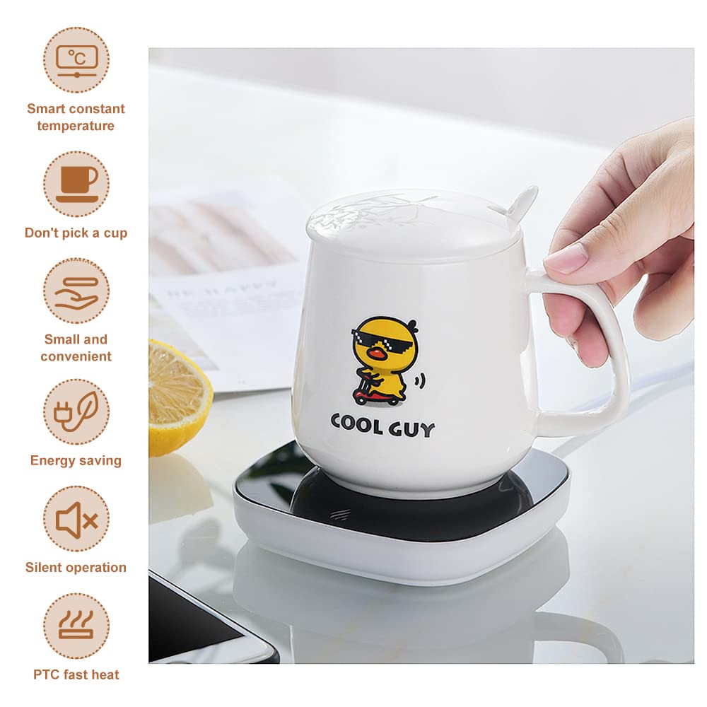 Bekerwarmer met elektrische verwarmingsplaat tot 80 °C voor het bureau, koffiemok met 3 temperatuurinstellingen voor het verwarmen van koffie, thee, melk, cacao (wit