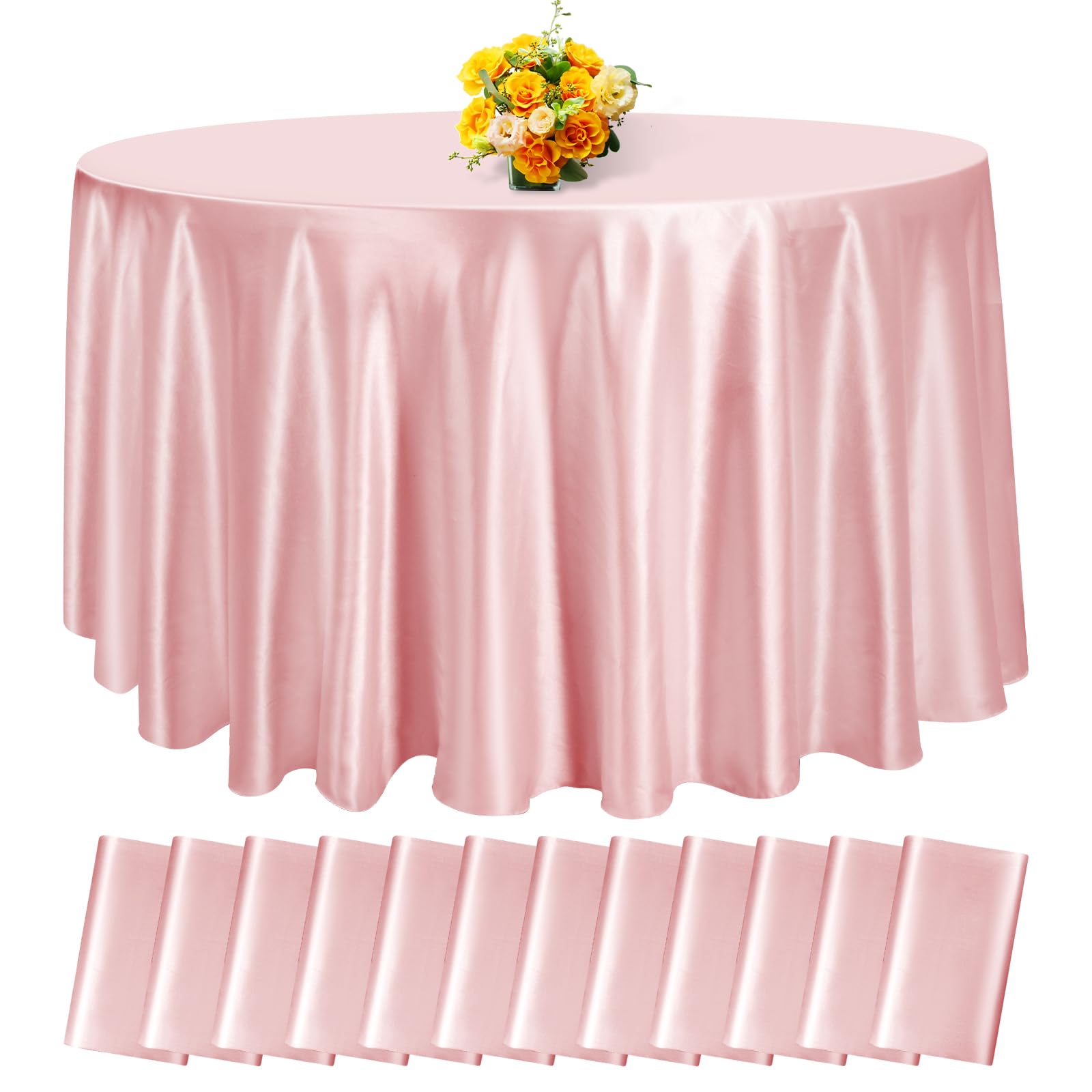 fani 12 Pack 120 Inch Rose Gold Satin Tablecloth - Premium Bright Silky Round Tablecloth Overlay Smooth Fabric Table Cover, Table Decoration for Wedding Party Banquet Events Restaurant Kitchen Dining