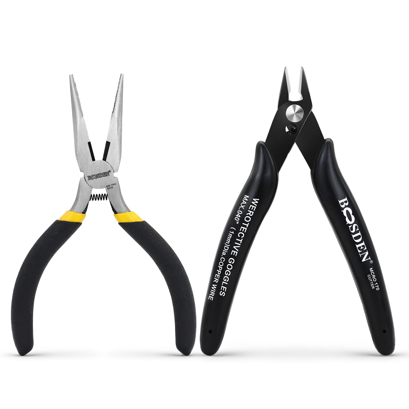 BOOSDEN 2Pcs 5-Inch Mini Pliers Set，Needle Nose Pliers and Wire Cutters, High Carbon Steel Precision Jewelry Making Tools, Professional Flush Side Cutters for Crafts, Beading and DIY Projects