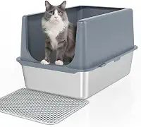 LIHONG Caixa de areia para gatos de aço inoxidável, metal GG com tampa, bandeja de areia para gatos grandes, caixa de areia grande não pegajosa, antivazamento, 59,7 cm x 39,4 cm x 35,5 cm 2GG