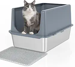 LIHONG Caixa de areia para gatos de aço inoxidável, metal GG com tampa, bandeja de areia para gatos grandes, caixa de areia grande não pegajosa, antivazamento, 59,7 cm x 39,4 cm x 35,5 cm 2GG