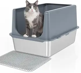 LIHONG Caixa de areia para gatos de aço inoxidável, metal GG com tampa, bandeja de areia para gatos grandes, caixa de areia grande não pegajosa, antivazamento, 59,7 cm x 39,4 cm x 35,5 cm 2GG
