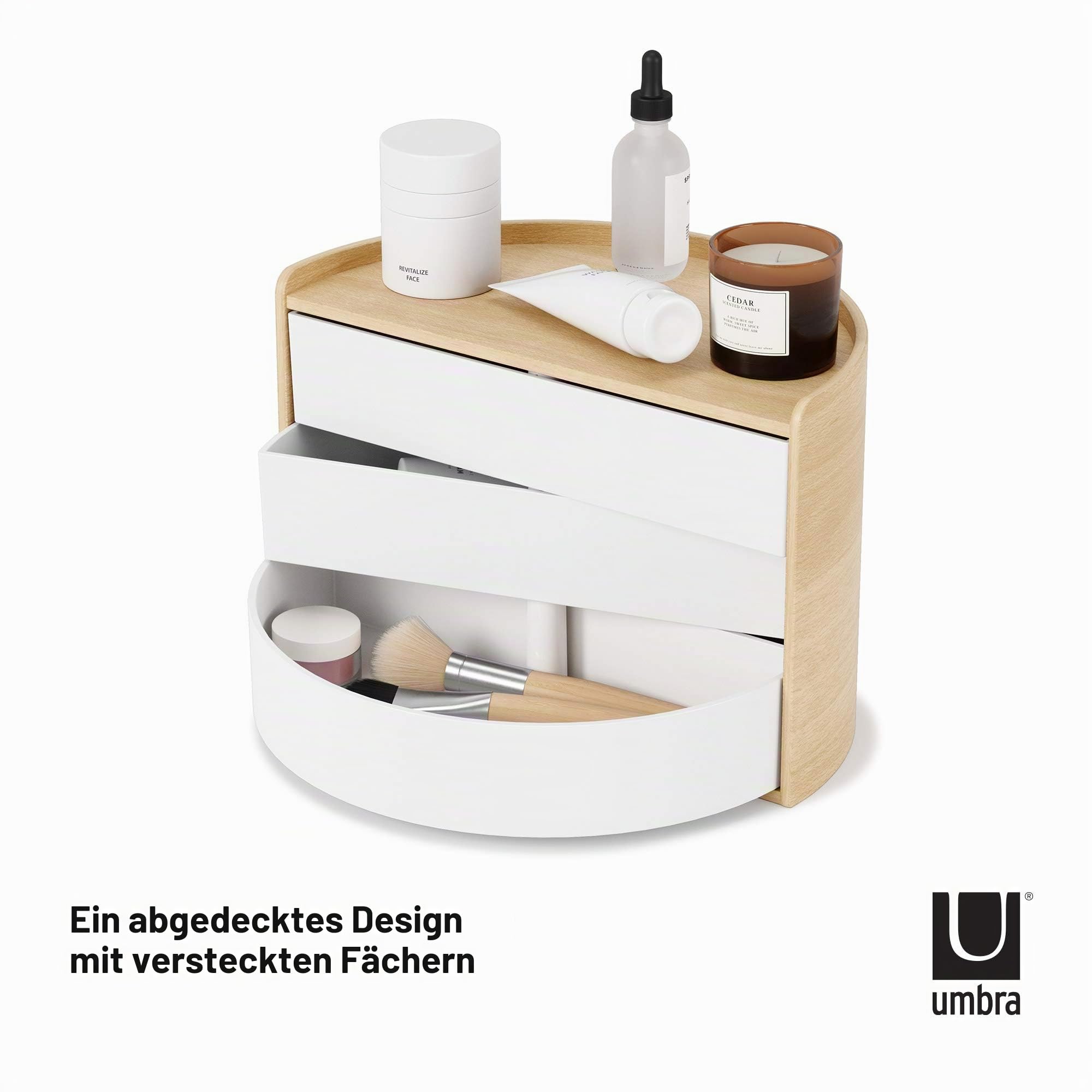 Umbra Moona Schmuckkästchen, 3 Drehbare Schubfächer, Weiss/Natur
