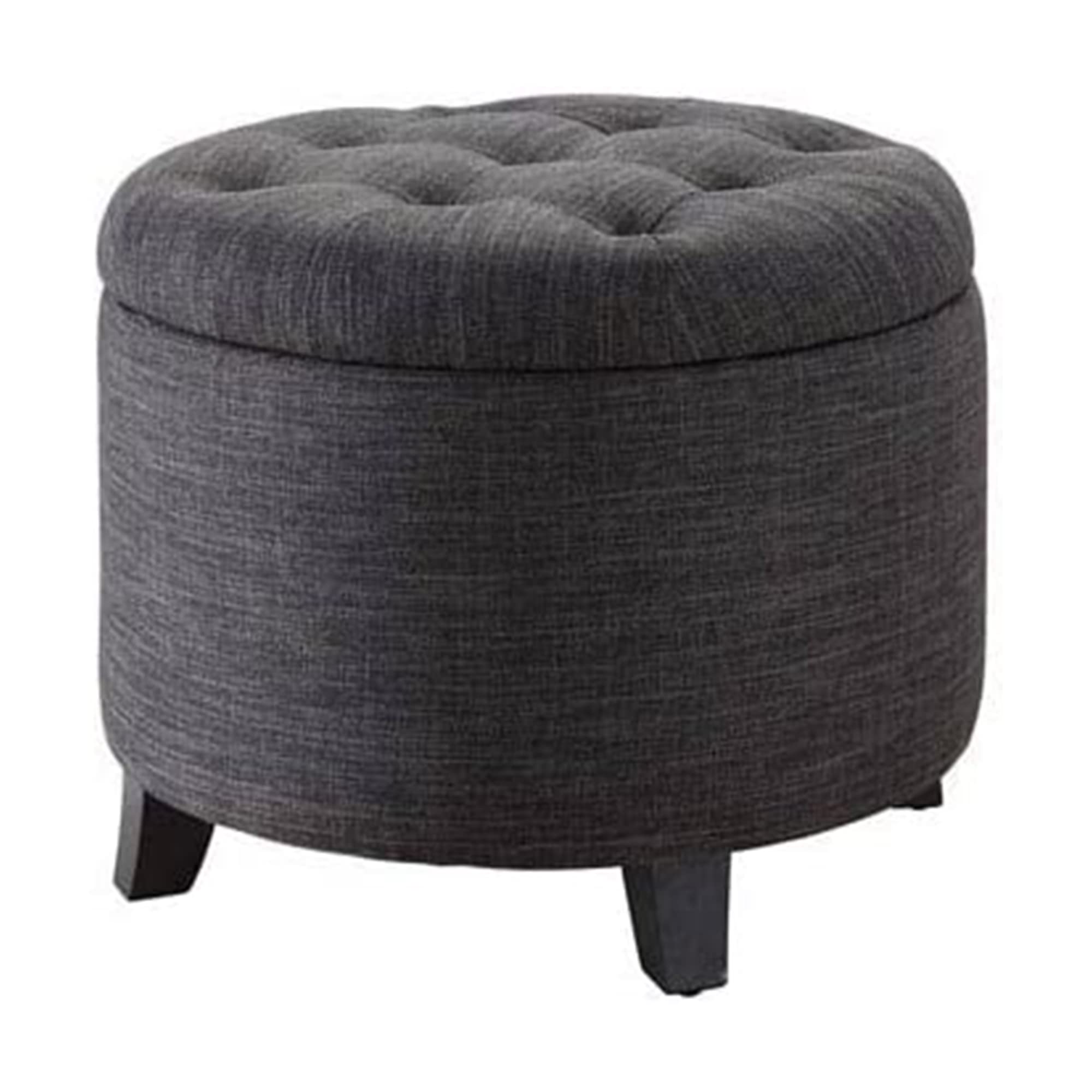 Convenience Concepts Designs4Comfort Round Storage Ottoman 19.75" - Versatile Contemporary Foot Stool for Living Room, Office, Den, Gray Fabric