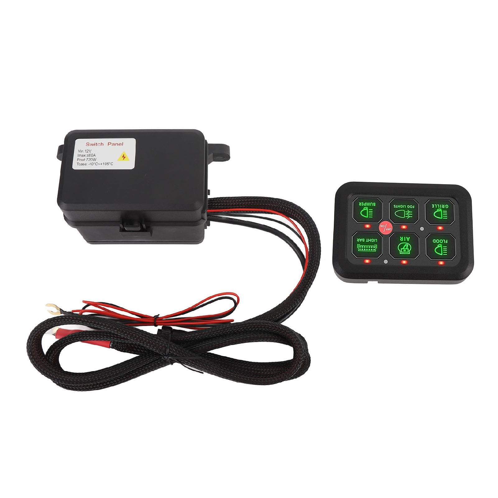 Panel PrzełącznikóW 6 Gang 12 V z możliwością Przyciemniania Powłoki Aluminiowej 720 W 60A Sterowanie Obwodem LED dla Samochodu Ciężarowego łódź UTV ATV (zielone światło)