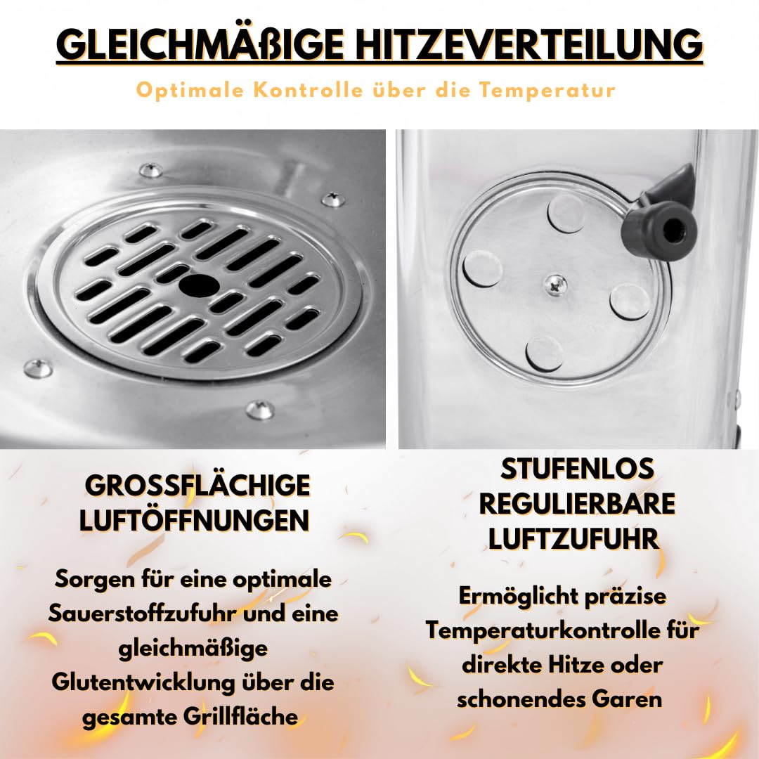 ACTIVA Holzkohlegrill Bavaria I Premium Holzkohle Grill aus Edelstahl mit hochwertigem & verchromtem Grillrost I Robuster Kohlegrill für ein einzigartiges Grillerlebnis