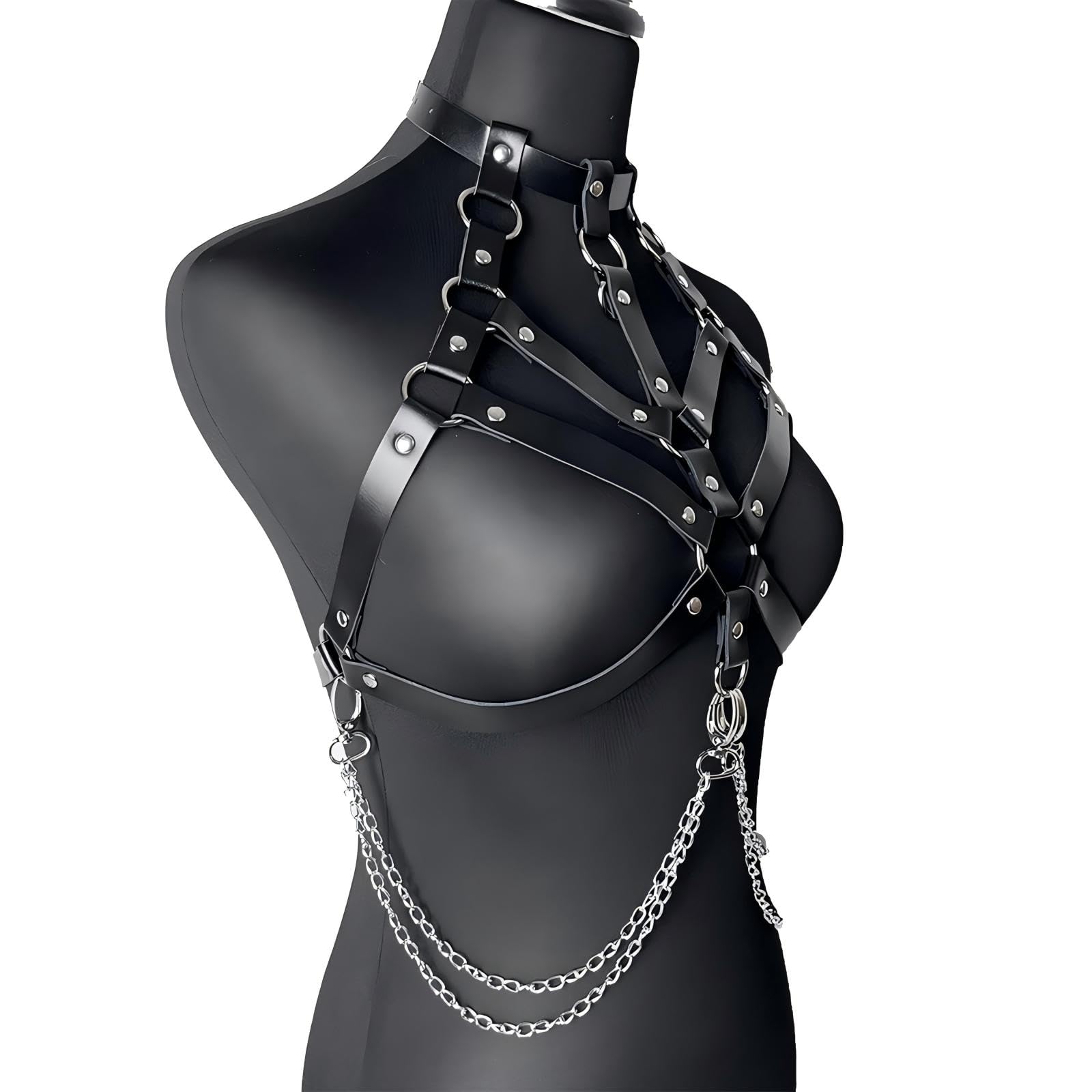 Women's Sexy Leather Body Chain Waist Belt BDSM Harness Bondage Lingerie Kit, Adjustable Bra Leg Garter Belt for Halloween Cosplay, Carnival & Punk Party Outfits