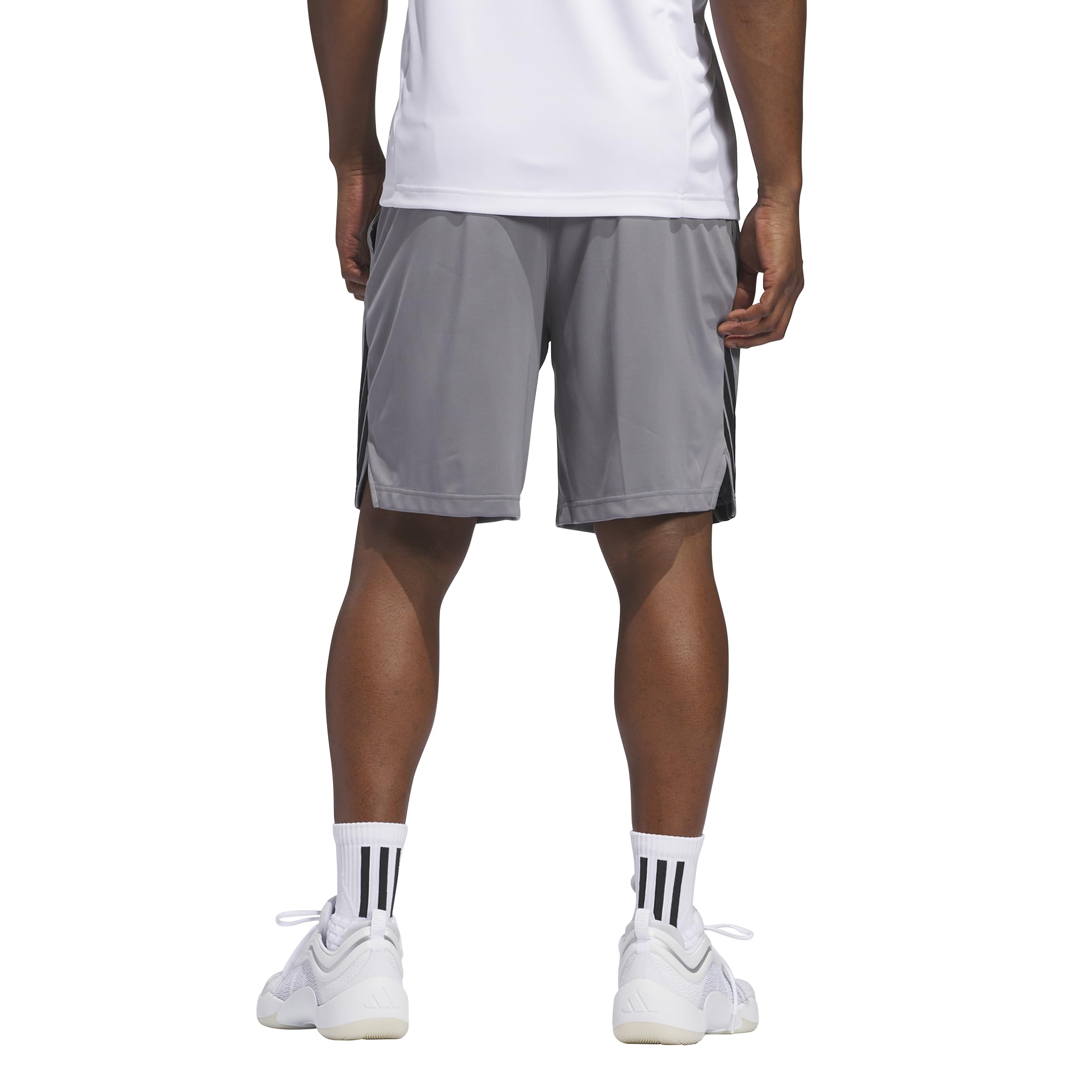 adidas Men's Basketball Legends 3-Stripes Shorts, Grey/Black
