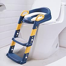 Baby Potty Training Seat Toilet Ladder With Handle For Child Toilet Comfortable Cushion Seat with Step Up Training Stool Adjustable Height,Foldable,Easy to Store,Splash Guard (Multi)