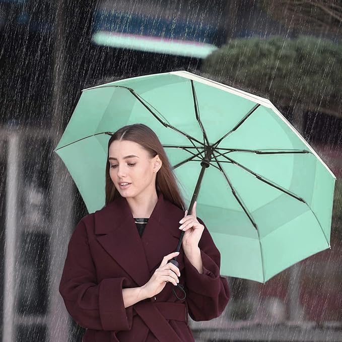 Image of TEKCOOL Umbrella, UV Big Size Umbrella for Sun Protection Rain Windproof Strong large 3 fold for men women kids boys girls Perfect small & stylish Windproof & Compact(Green)