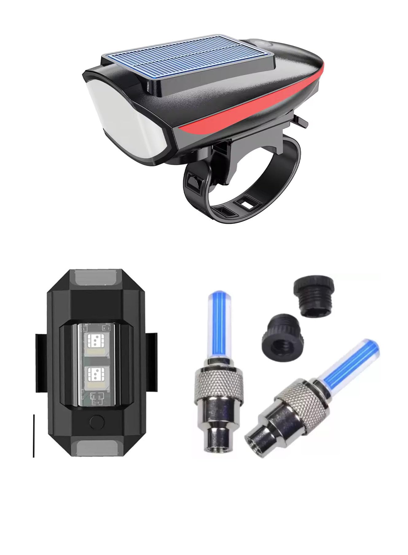 ABC AMOL BICYCLE COMPONENTS Rechargeable Cycle Solar Front, Helmet & Valve Light and with Horn Waterproof Cycle Light (Multicolor) (Red) (B0D96LMD5F) Amazon Price History, Amazon Price Tracker