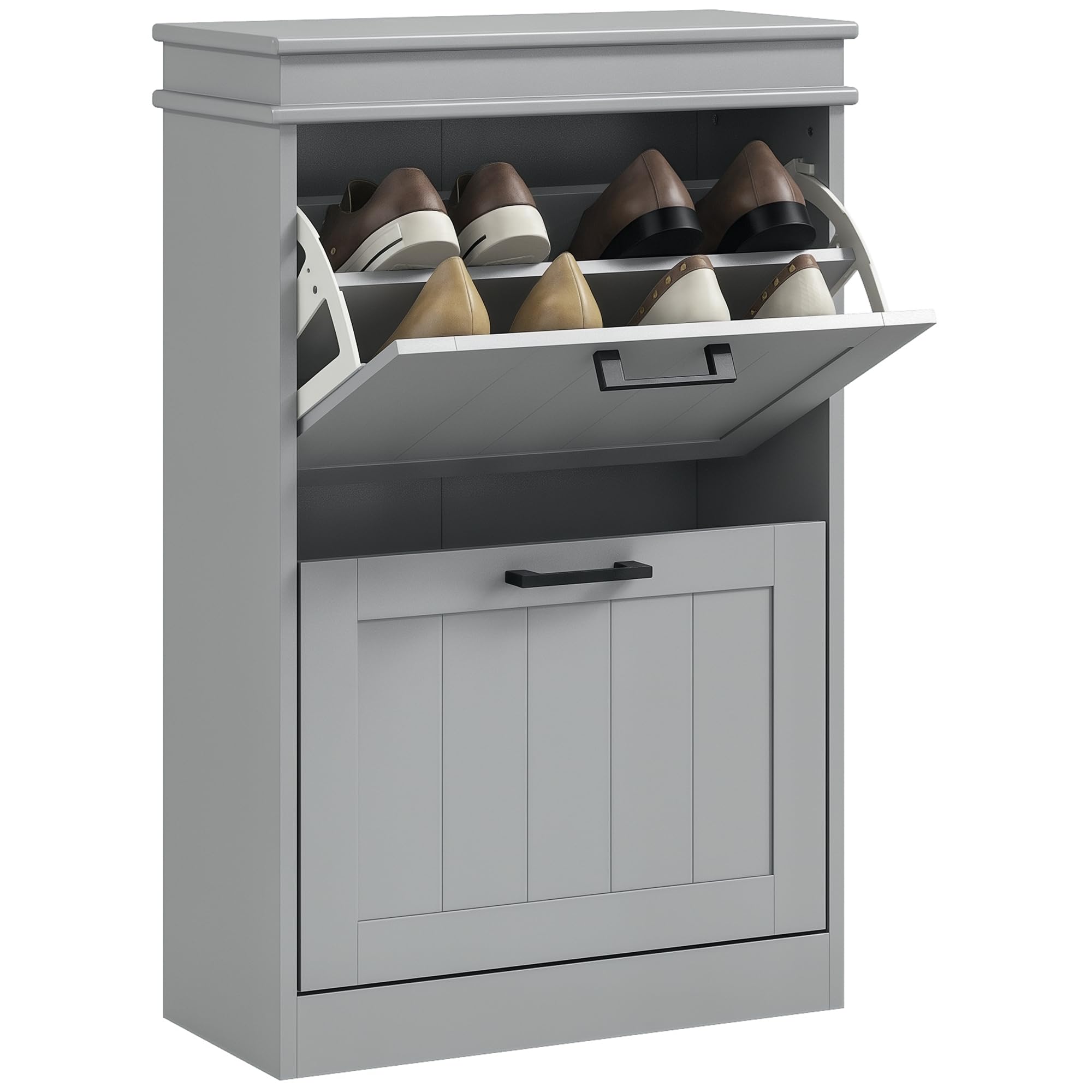 Homcom Slim Shoe Storage Cabinet With 2 Flip Drawers For EntrywayGrey from B&Q