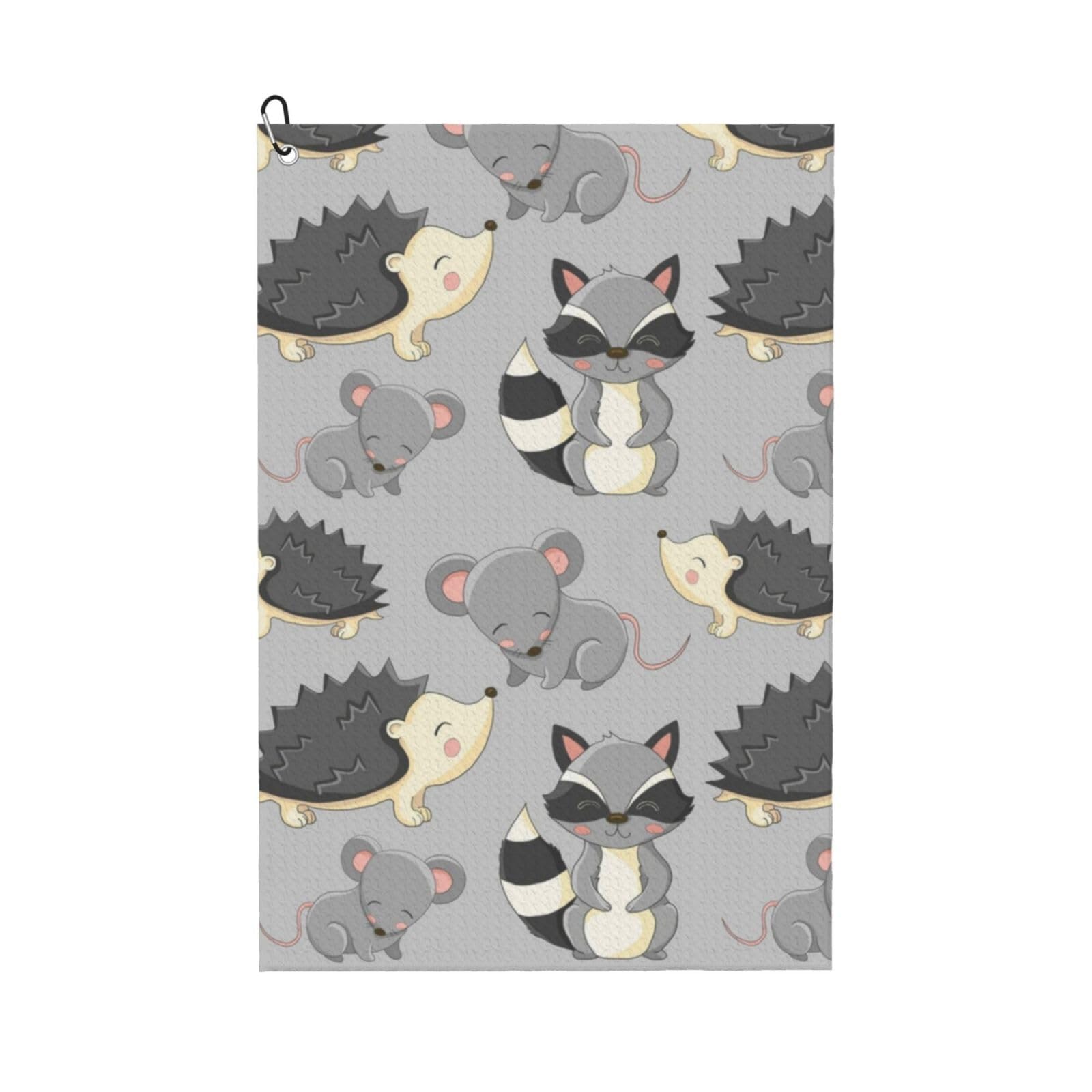 Hnnkloy Grey Background Hedgehogs Mice Raccoon, 16x24 in Portable Waffle Golf Towels with Carabiner Clip for Golf Bag