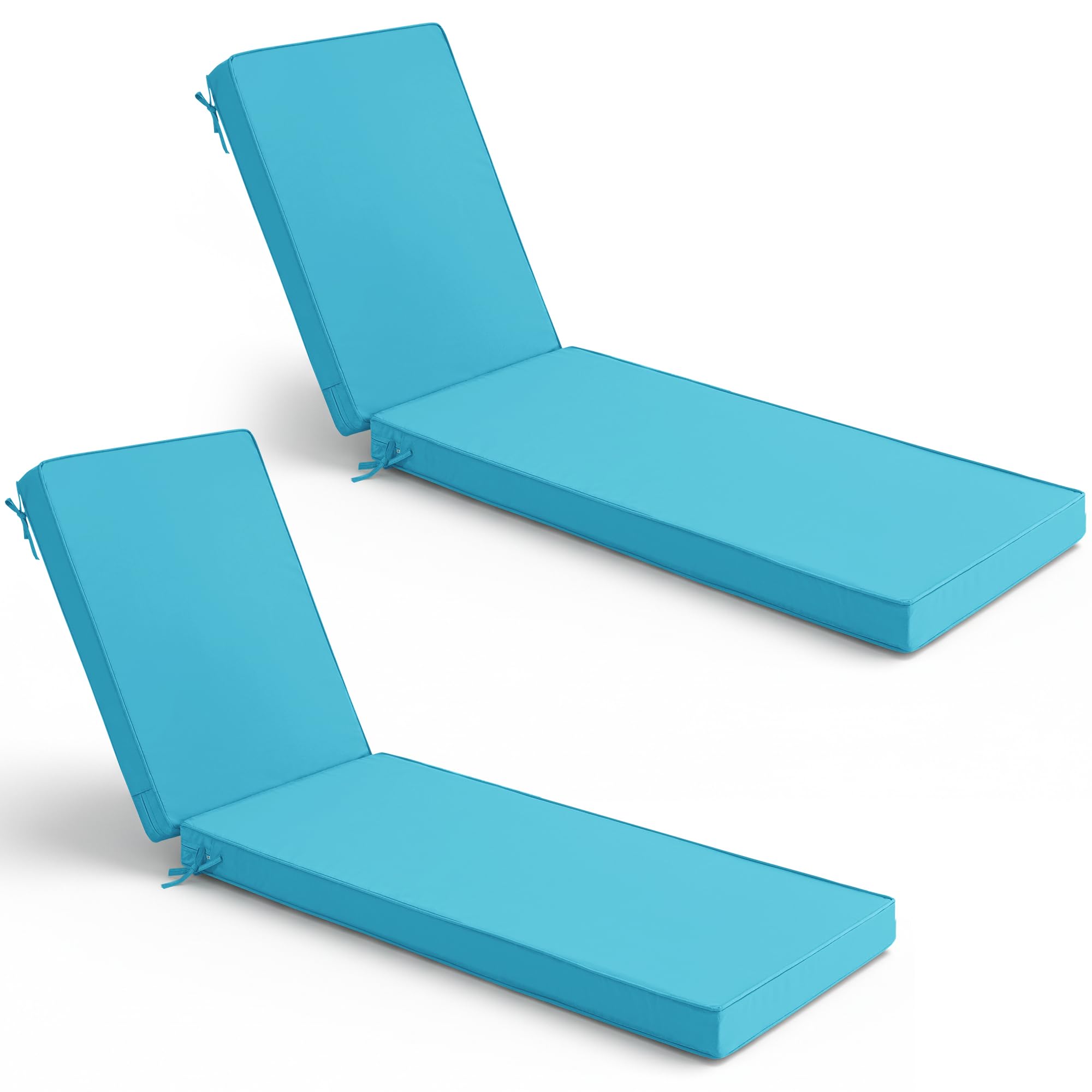 Chaise Lounge Cushions Outdoor Set of 2 - Waterproof and Fade Resistant Sun Lounger Replacement Cushions - Patio Lounger Pads with Removable Cover for Pool, Deck, Lawn, 72 x 21 x 3 Inch, Teal