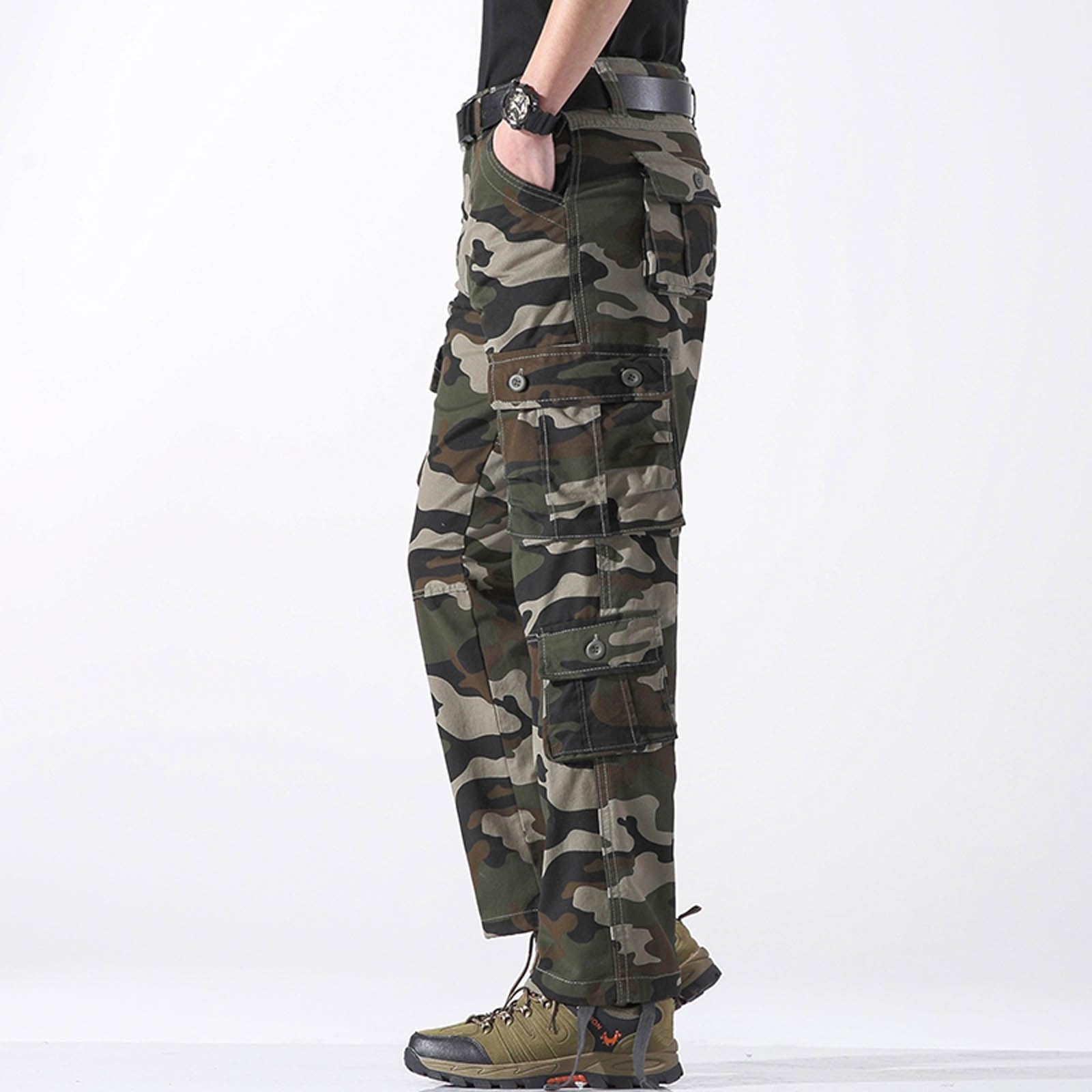 Pantaloni da uomo con gamba dritta e tasche multiple e pantaloni da lavoro larghi in lino, pantaloni cargo da uomo