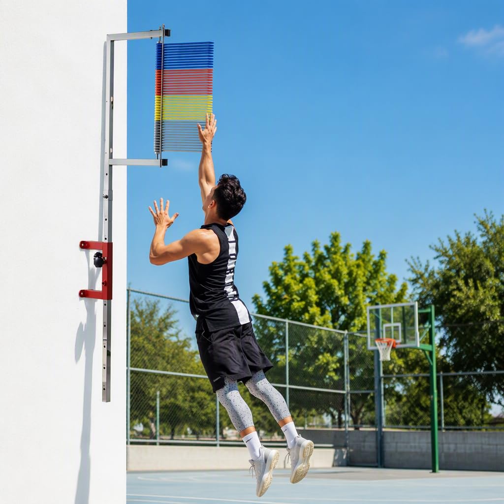 Medidor de Salto Vertical con Altura Ajustable de 4,5 a 5,2 pies, paletas Objetivo de 4 Colores para Entrenamiento