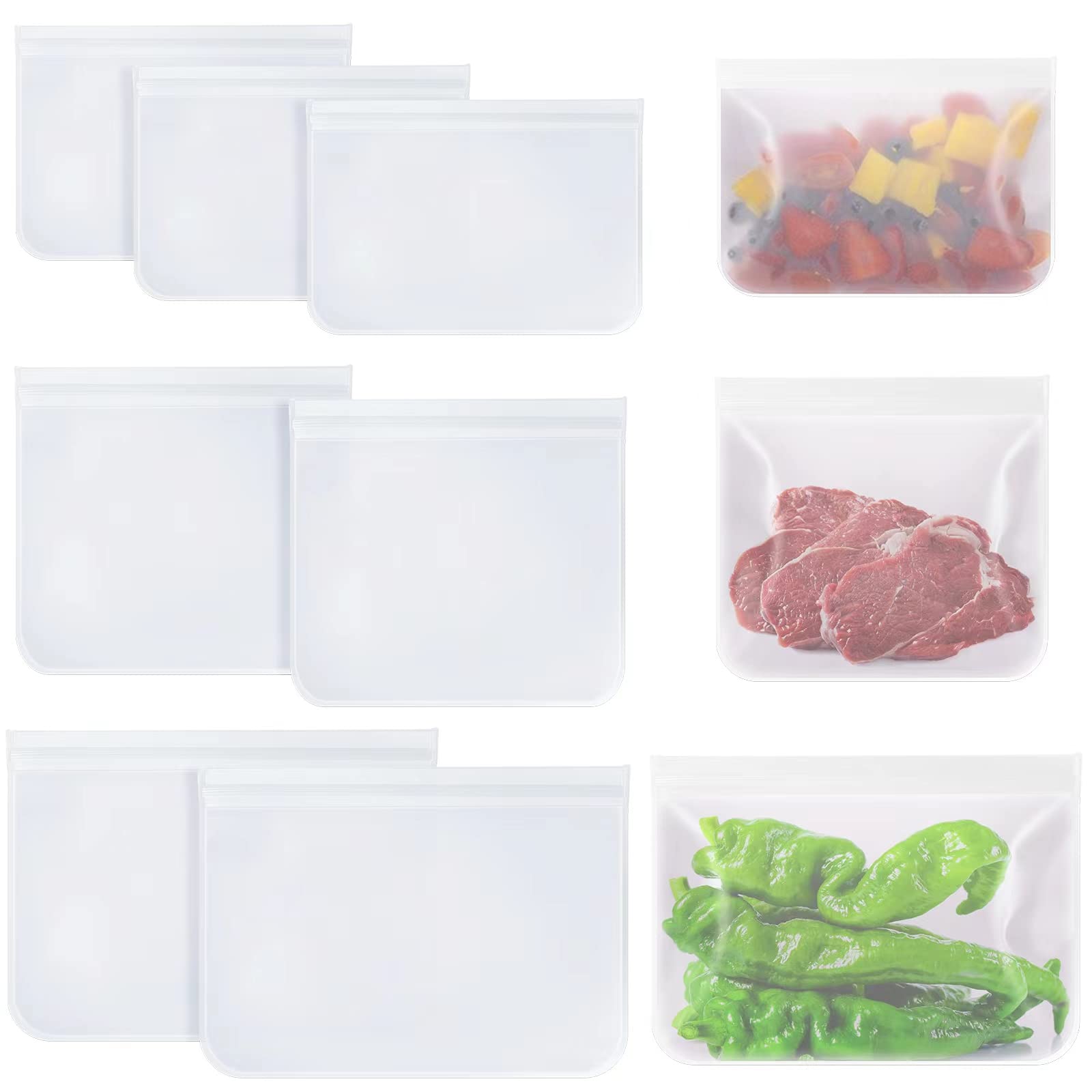 Stasher Reusable Food Bags - 7 Pack Clear, Leakproof, Sealable, Extra Thick Ziplock Bags for Food, Travel & Home Organization - Sizes 27.2x17.4cm, 21.2x17.5cm, 21.2x10.7cm