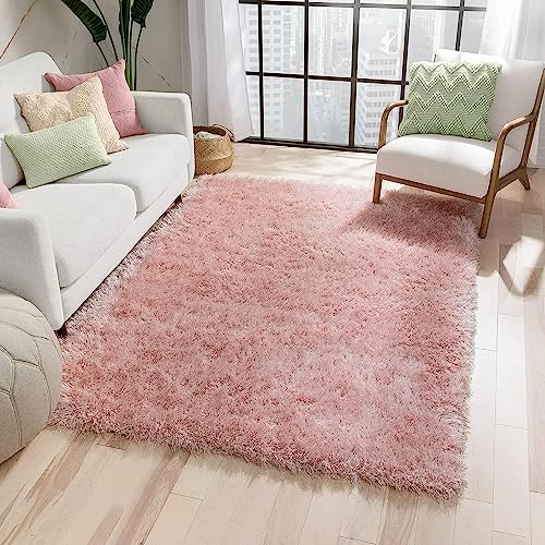 Image of Carpet for Living Room, 7x7 (Square) Pink Solid Plain Modern Polyster Luster Shaggy Ultra Thick and Pluffy Soft Shag Area Rug for Your Bedroom, Kid Room, Office and Home