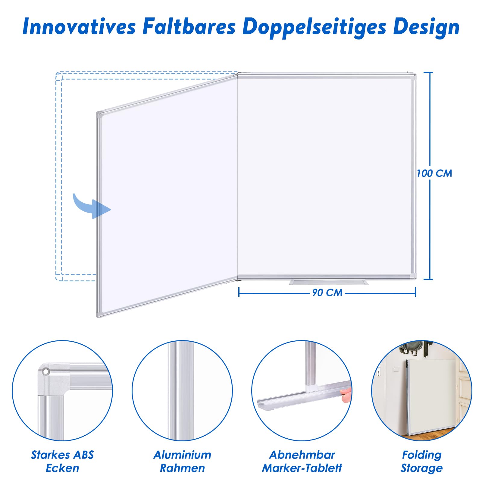 maxtek Grande Pizarra Blanca Magnética 180 x 100 cm, Pizarras Pared con Marco de Aluminio, Whiteboard Borrado en Seco, Doble Cara, con Accesorios, Fácil de Instalar Ideal para Oficina, Escuela