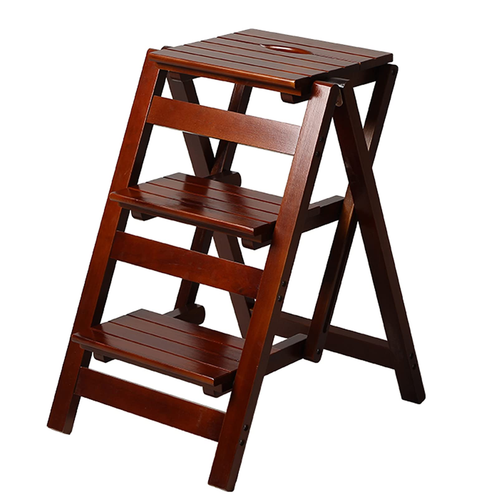 FALIYORS Step Ladder Home Step Stools, Folding Step Stool Wooden 3-Step Ladder Multi-Function Library Bedroom Living Room Easy to Store Foldable Shelving Step Stool for Closet