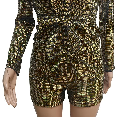 Women's Glitter Sequins Sexy 2 Piece Outfits Nightclub Sets Long Sleeve Striped Blazer Jacket + Shorts Suit Clubwear3