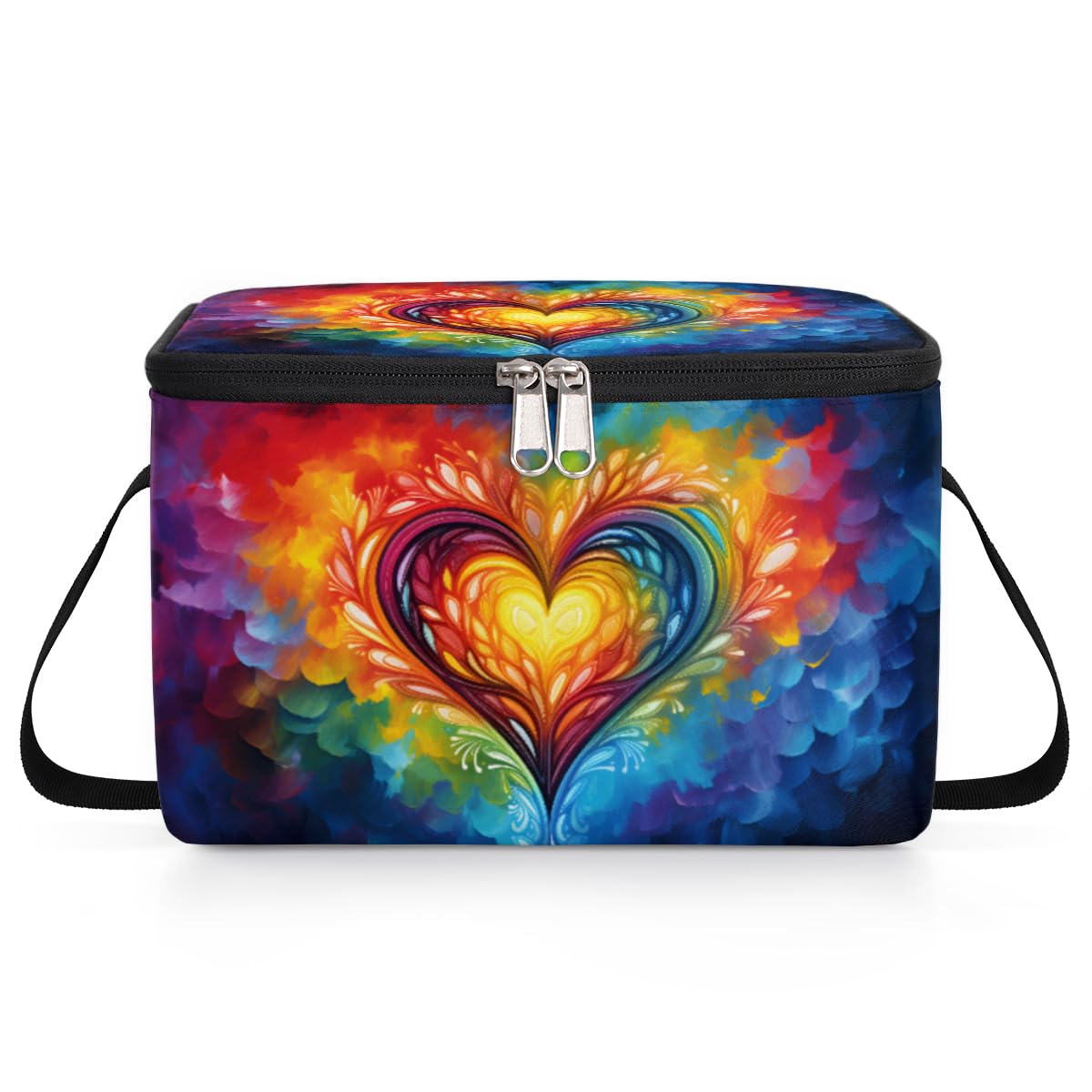 GzLeyigou Colorful Heart Lunch Bags for Women Men 9 Cans, Hot & Cold Food Delivery Bag Insulated Grocery Bag Insulated Lunch Box Abstract Cooler Bag for Office Work Picnic Beach