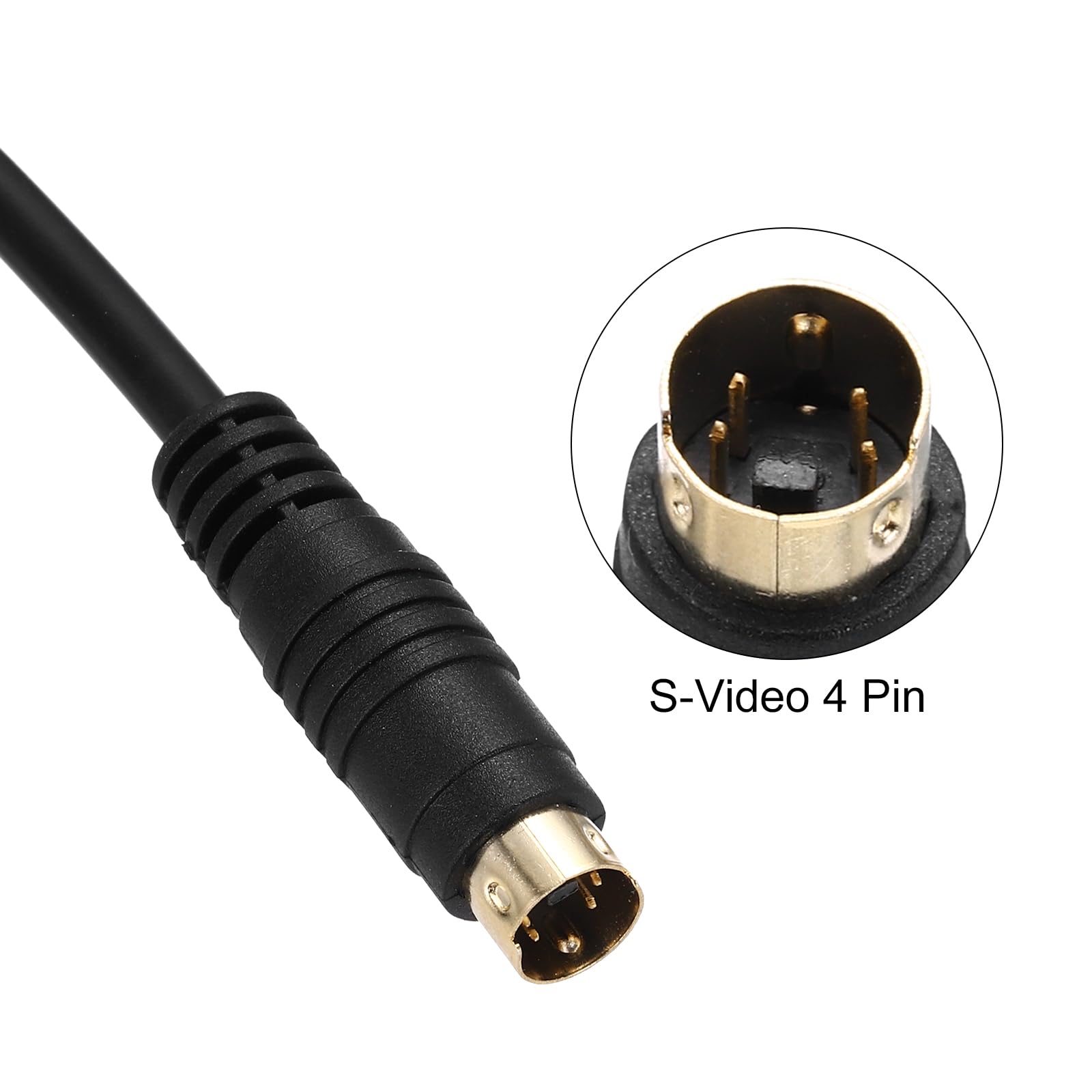 MECCANIXITY Cable de vídeo S de 16 pies, mini DIN de 4 pines, cable S-Video macho a macho, chapado en oro, conector de transferencia para receptor de TV, monitor, S-VHS, VCR, DVD
