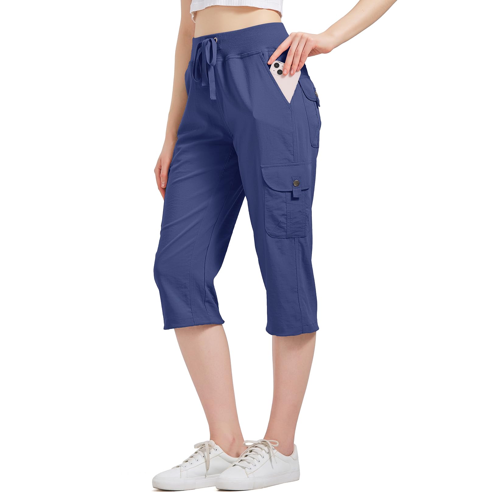 Jogwits 3/4 Cargohose Damen – Leichte Stretch Caprihose für Sommer & Wandern mit 6 Taschen, Atmungsaktive Outdoor Sporthose für Reisen