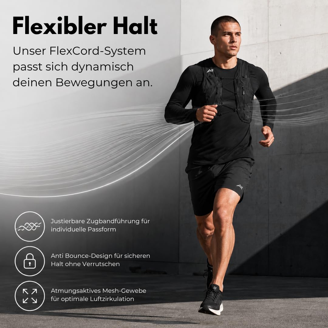 Laufweste für Damen & Herren mit Licht, SOS-Funktion GPS & Trinkflasche | ultraleichte Trinkweste 500 ml | Laufrucksack & Trinkrucksack zum Laufen | Running Vest Joggen & Trailrunning