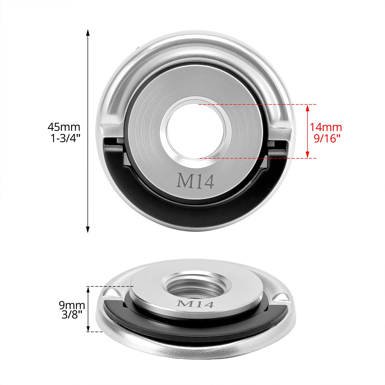 QWORK® 3PCS Dado a Sgancio Rapido 45MM per Smerigliatrici Angolari M14 - con Anello di Trazione
