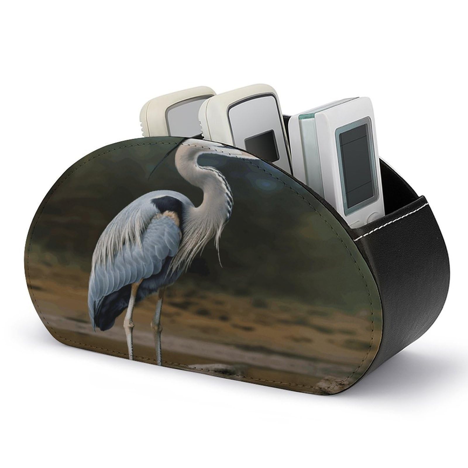 VstaDank Heron Remote Control Holder with 5 Compartments Pu Leather TV Remote Caddy Storage Box Desktop Organizer Store Controller DVD Brush Pens Glasses&Office Supplies