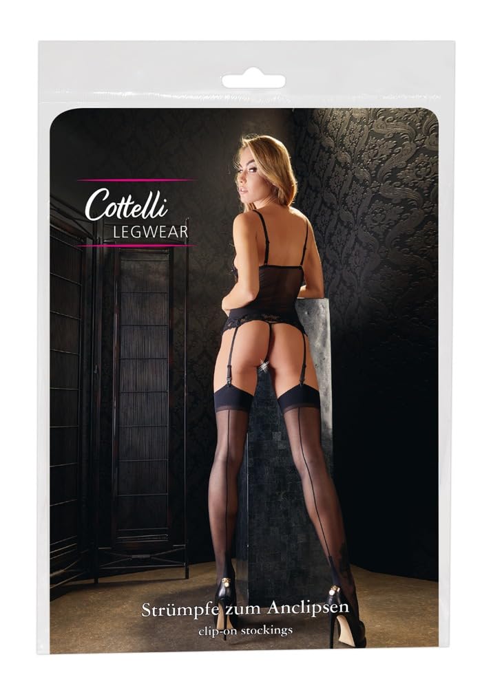 Cottelli Collection Suspender Stockings with Sewing for Straps, Black, Size 5 Black
