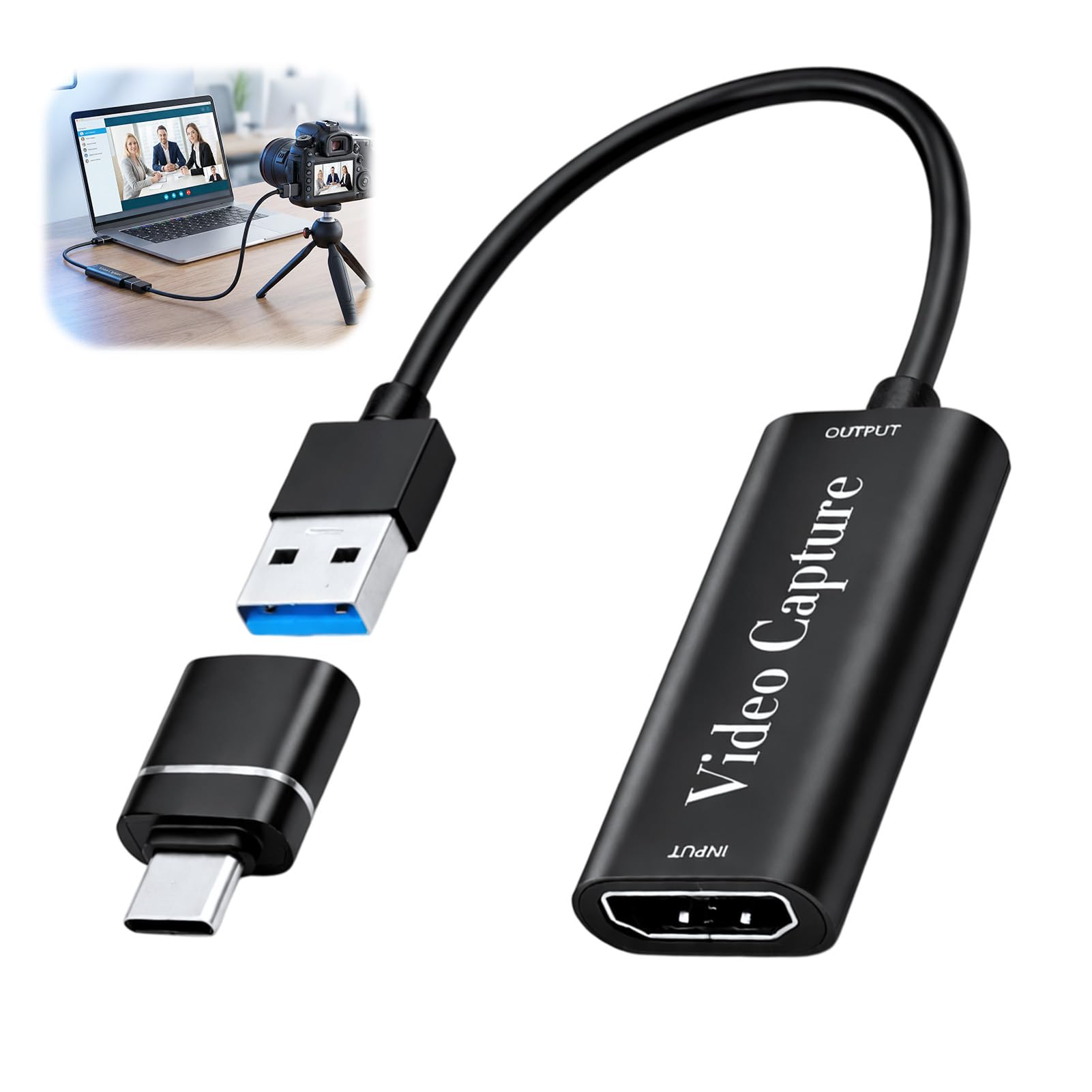 Capturadora de Video HDMI a USB, Tarjeta de Captura 4K 1080P, Capture Card para Juegos/Transmisión/Enseñanza en Línea, Compatible con PC Switch PS5 Xbox OBS Youtube MacBook iPad Cámara Laptop