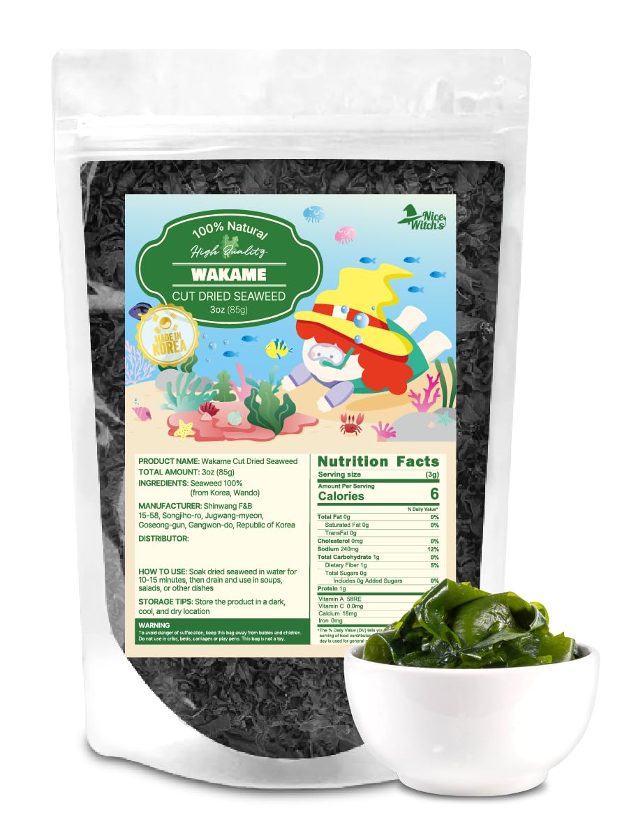 NICE WITCH'S Korean 100% Pure Dried Cut Seaweed 85g / 3oz - Baby Seaweed Flakes, Wakame, Miyeok, 자른미역