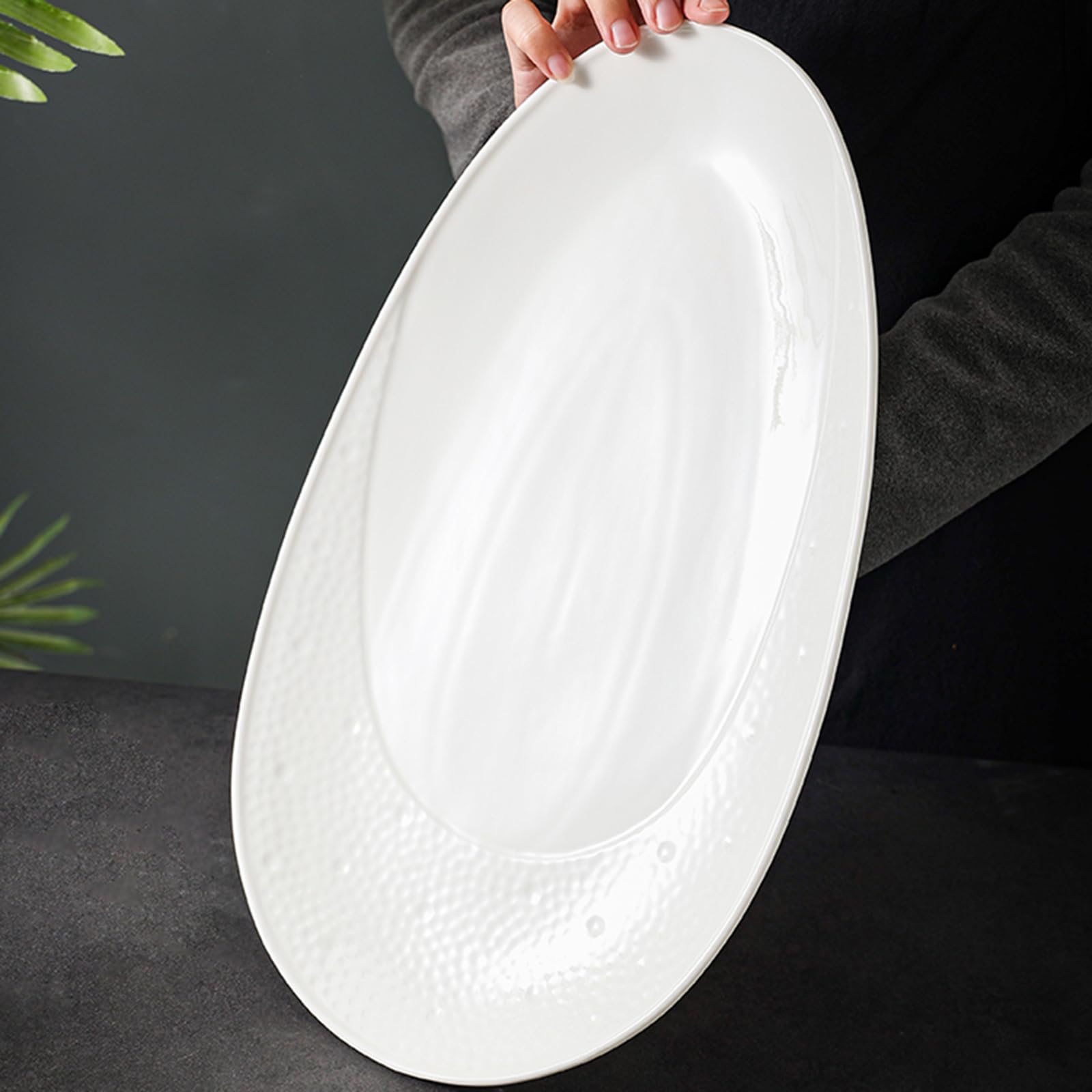 Naczynie Ceramiczne Owalne O Dużej Pojemności, Do Gotowania Ryb Na Parze, Grillowania Owoców Morza, Rodzinnych Obiadów, Przyjęć Plenerowych, Bankietów, Można Myć W Mikrofalówce(Size:58 * 37 * 4.5CM)